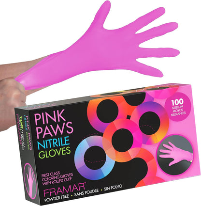 Pink Paws Medium Nitrile Gloves (100)